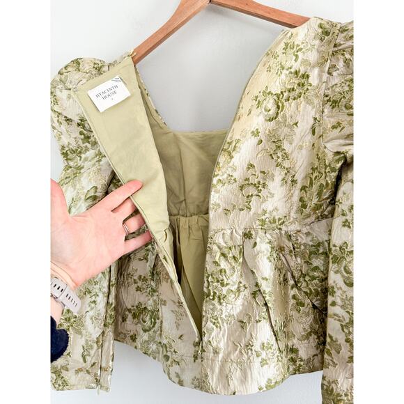 Tuckernuck | Hyacinth House | Green Jacquard Bridgerton Blouse | Sz S - Picture 8 of 11
